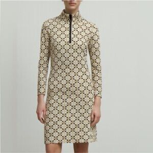 J. McLaughlin Black and Cream Geometric Long Sleeve Dress